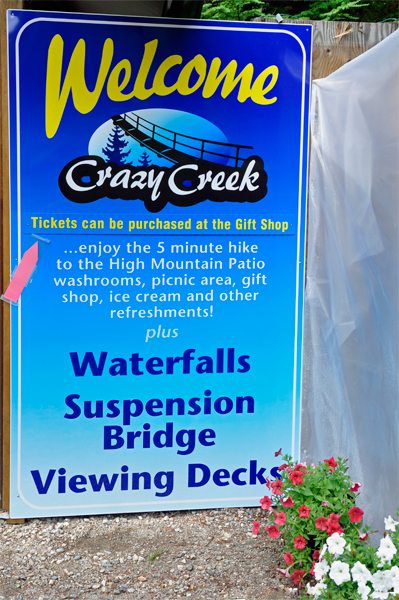 wlecome to Crazy Creek Waterfall sign