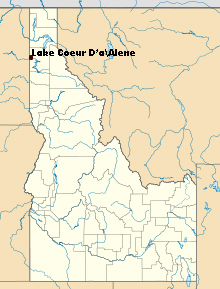 map of Idaho showing Lake Coeur d'Alene
