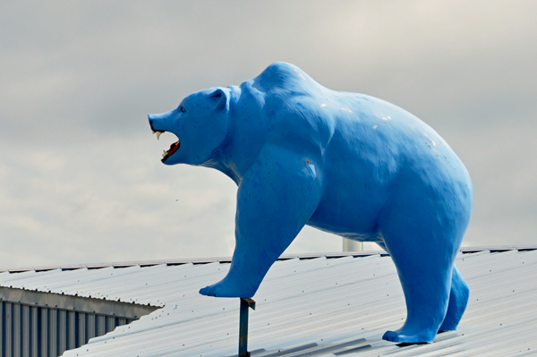 a blue bear statue