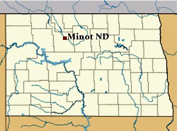 North Dakota map shoing location of Minot