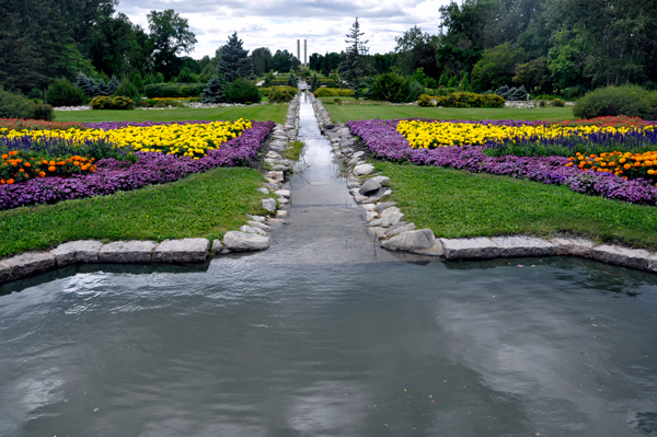 pond, stream, flowers at International Peace Garden