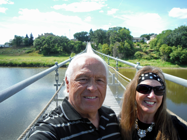 the two RV Gypsies on the Souris Suspension Bridge