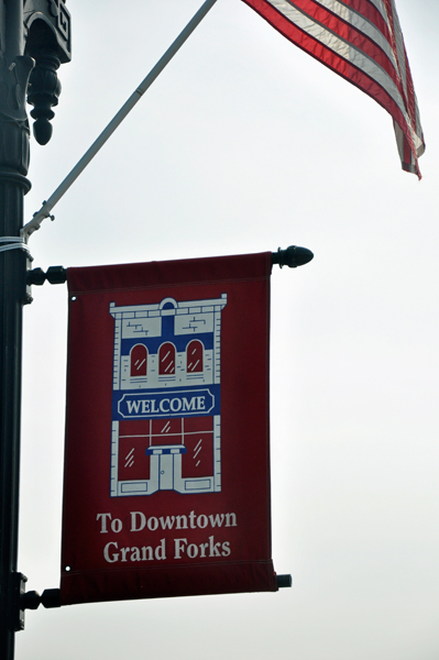 welcome to downtown Grand Forks flag