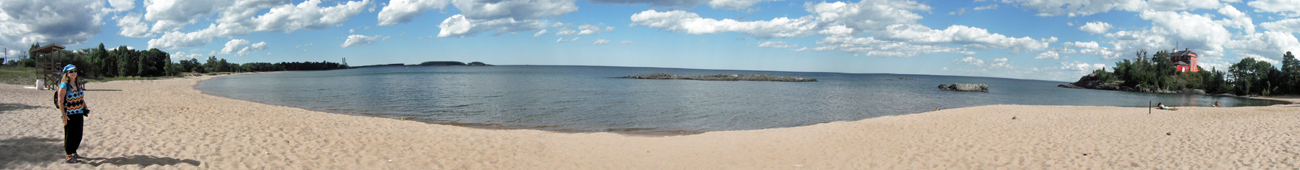 panorama of Lake Superior and Marquette Harbor Lighthouse