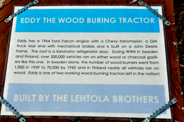 sign about the wood burning tractor