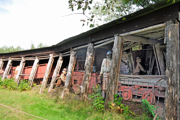 Replica of an ore mine and workers