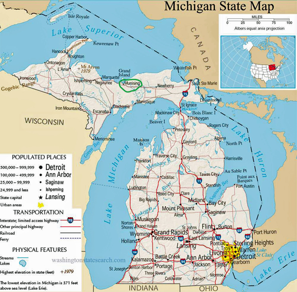 Michigan map showing location of Minising