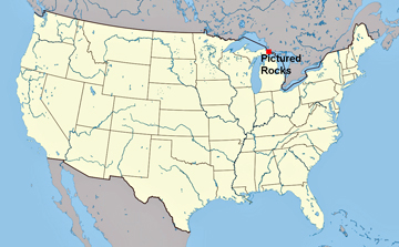 USA map showing location of Pictured Rocks