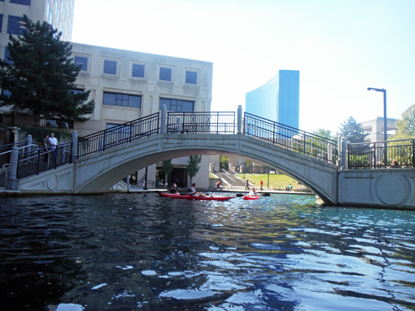 kayaking under the bridge