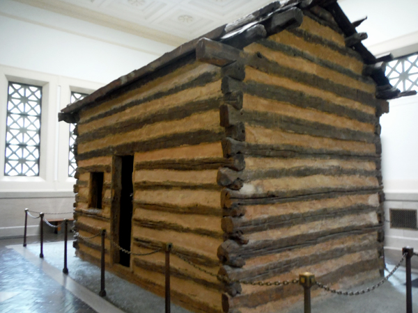 replica of Lincoln's birthplace log cabin