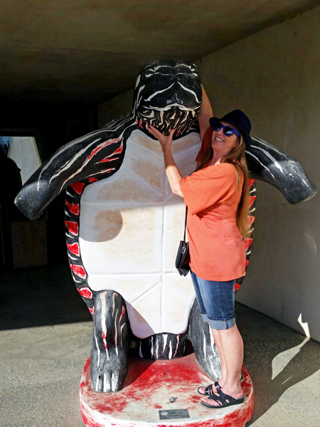 Karen Duquette and a big turtle