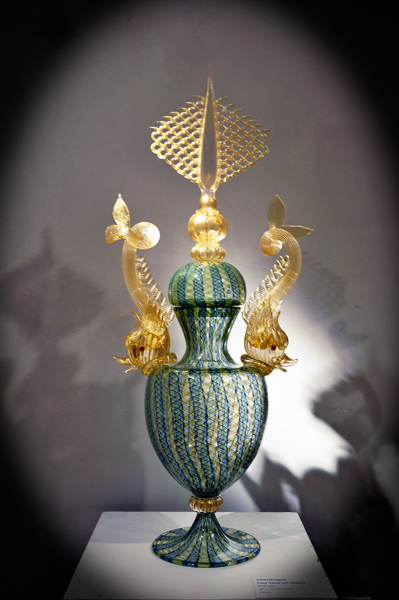 Cone Vessel with Dolphins - blown glass