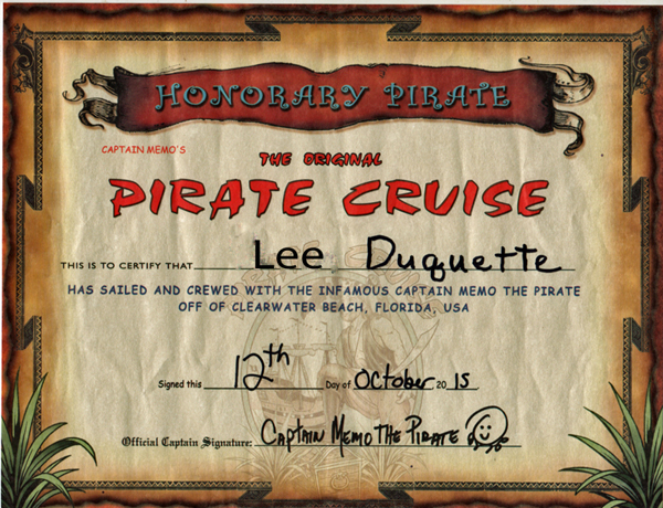 pirate cruise certificate