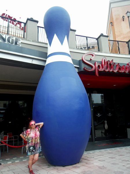 Karen Duquette and a giant bowling pin