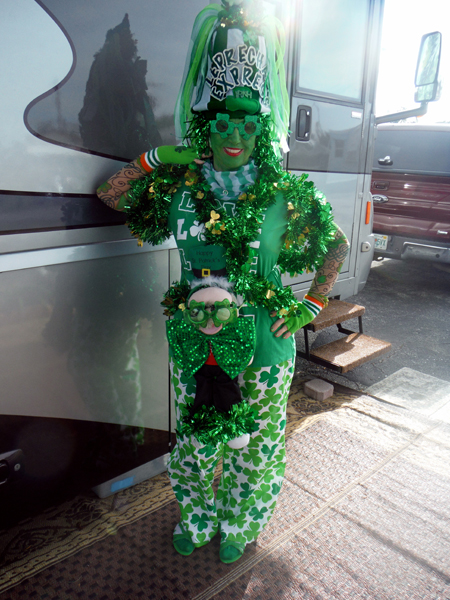 Karen Duquette  and baby in her green costume 2016