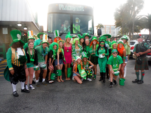 Flanigan's Leprechan Express Bus and crew arrived.