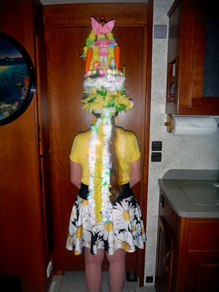 Karen Duquette and the back of her Easter Bonnet 2016