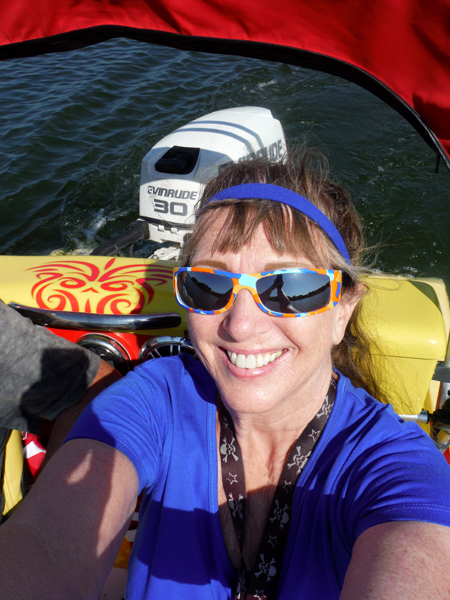 Karen Duquette enjoying the cat boat ride