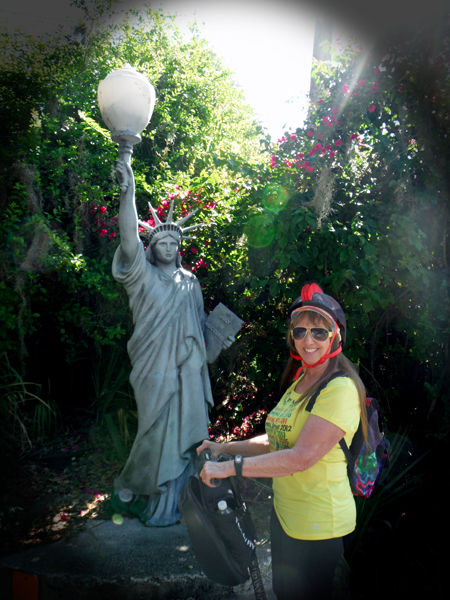 Karen Duquette and a miniture Statue of Liberty