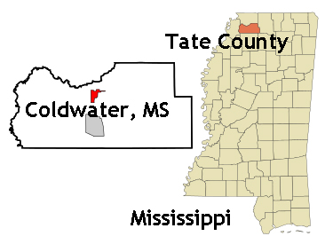 Mississippi map showing location of Coldwater