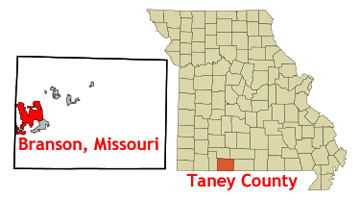 Missouri map showing location of Branson