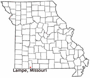 Missouri map showing location of Lampe