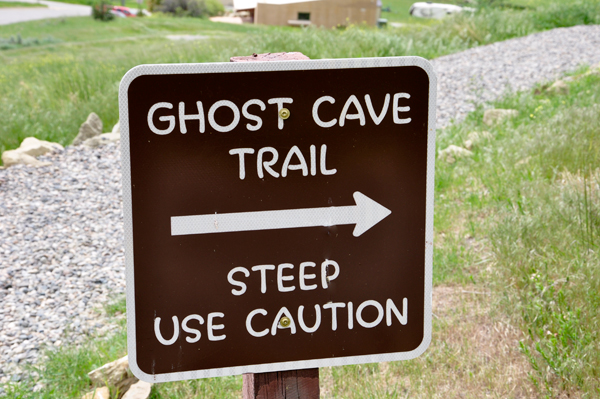 Ghost Cave trail caution sign