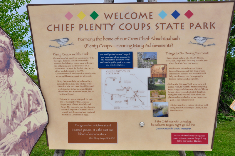 welcome to Chief Plenty Coups State Park sign