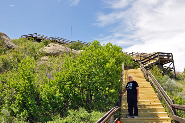 Lee Duquette at boardwalk to the top of Pompeys Pillar