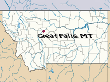 Montana map showing where Great Falls is located