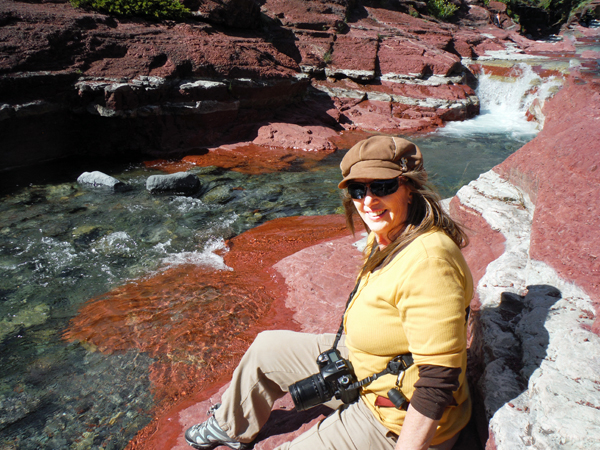 Karen Duquette by the small waterfall