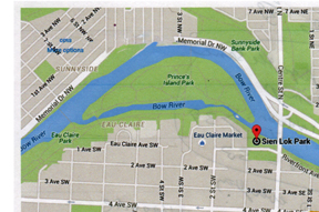 Calgary map showing the park