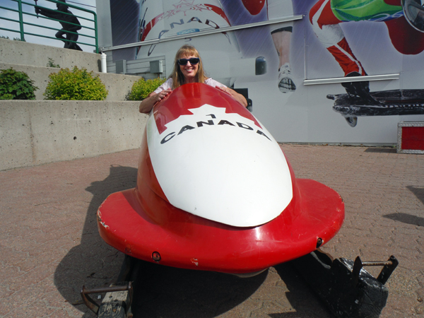 Karen Duquette in a Canadian bobsled