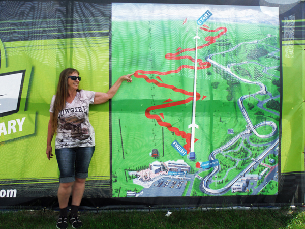 Karen Duquette by the Skyline Luge track map