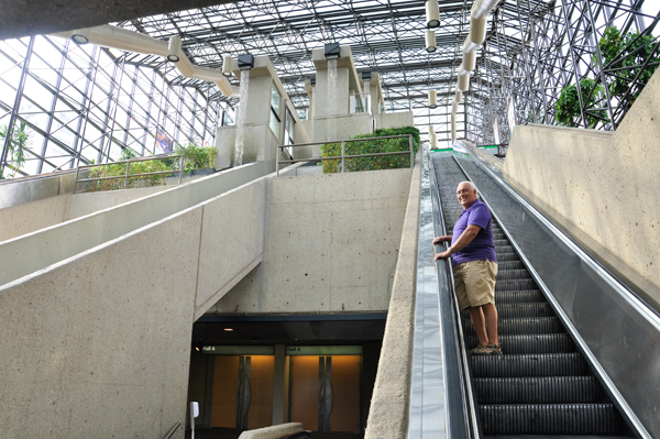 Lee Duquette on the escalator 