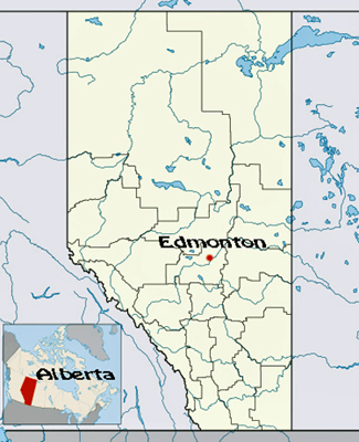 map of alberta showing location of Edmonton
