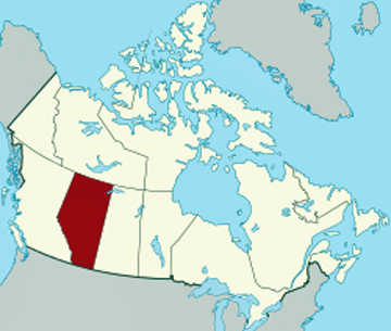 Canada map showing location of Alberta