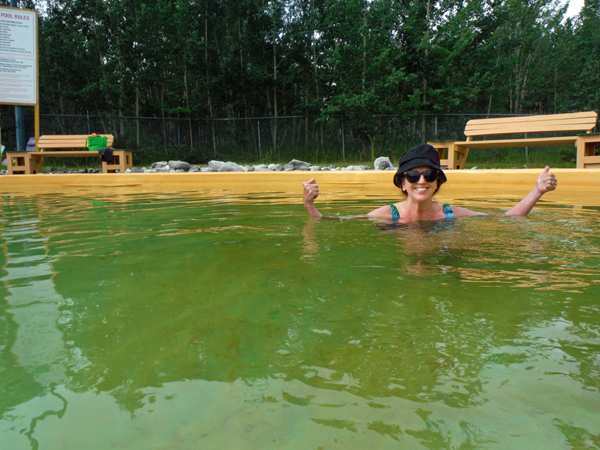 Karen Duquette on the hot side of Takhini Hot Springs.