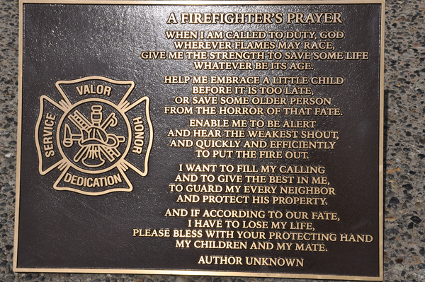 Firefighter's Prayer plaque