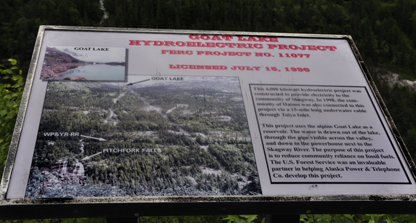 sign about Goat Lake and the Hydroelectric project
