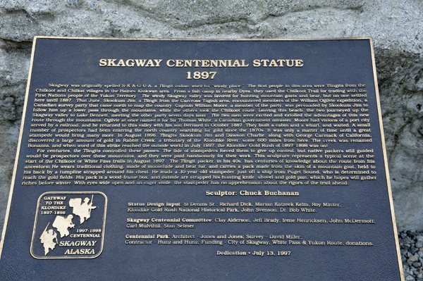 sign- Skagway Centennial Statue