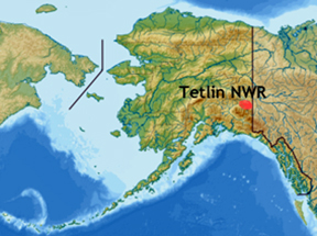 map of Alaska showing location of Tetlin National Wildlife Regufe