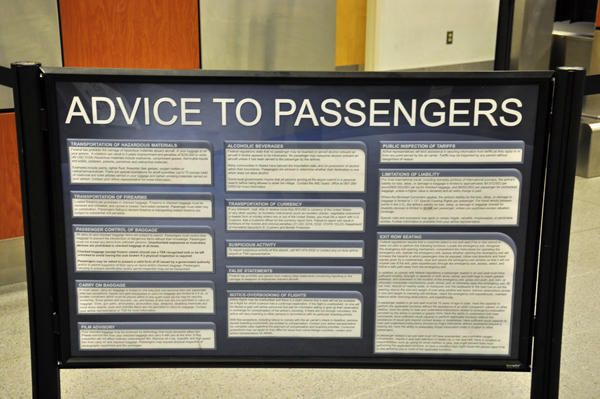 sign with advice to passengers