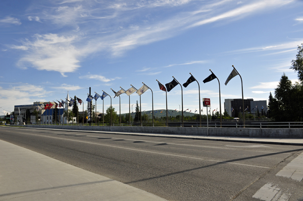 bridge and flags