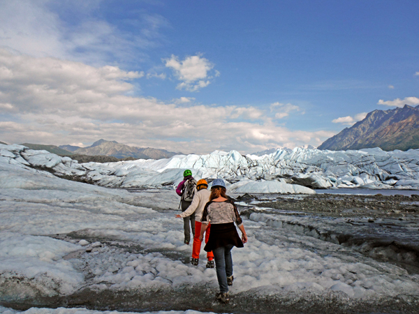 Karen Duquette and her sister on Matanuska Glacier