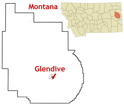 Montana map showing location of Glendive
