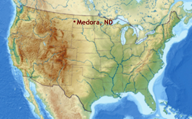 USA map showing location of Medora ND
