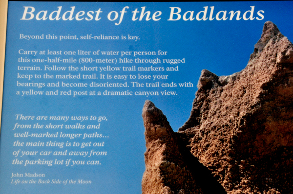 sign about the Badlands trail