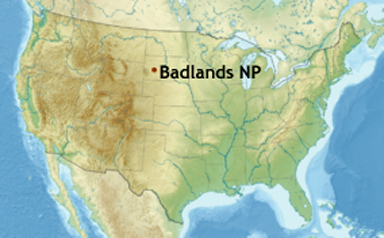 USA map showing location of Badlands NP