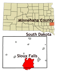 South Dakota map showing location of Sioux Falls